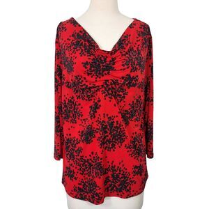 Jaclyn Smith Ruched Cowl Neck Shirt Top Women Size XXL Stretch Red Black Blouse